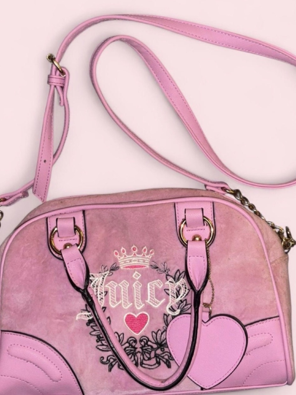 Juicy Couture Pink Heart Suede Dome Crossbody Satchel